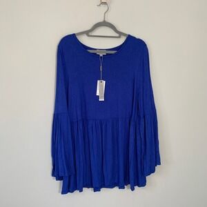 NEW Joseph A. Woman Nile‎ Blue Long Sleeve Tiered Babydoll Tunic Top 3X